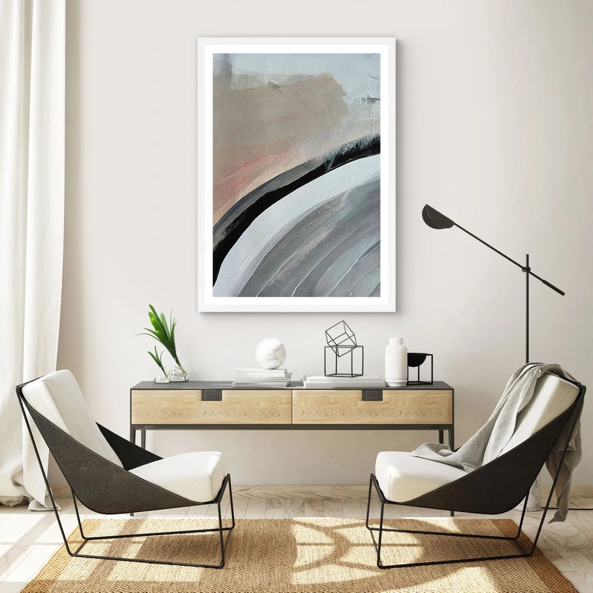 Plakat i hvid ramme - Komposition: en bue af sort og gråt - 61x91 cm