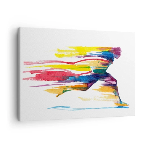 Lærredstryk - Billede på lærred - En løber i abstrakte farver, der symboliserer dynamik og energi - 70x50cm - Løb over regnbuen - Moderne vægdekoration til stue og soveværelse ARTTOR