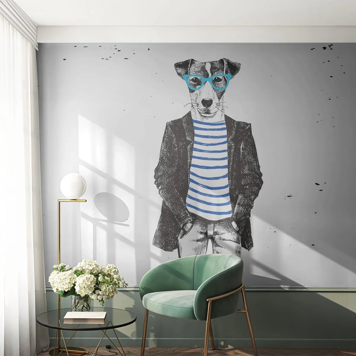 Fototapet Premium Canvas - En charme til hunden - Abstraktion, Mand, Hund - 250x175 cm