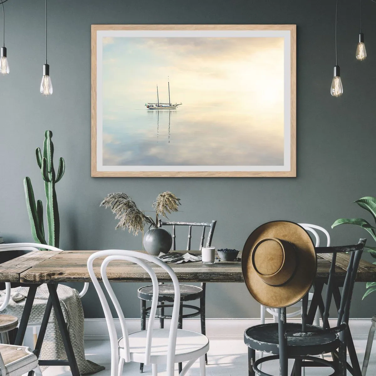 Plakat i ramme af lyst egetræ - I et hav af stilhed - 40x30 cm