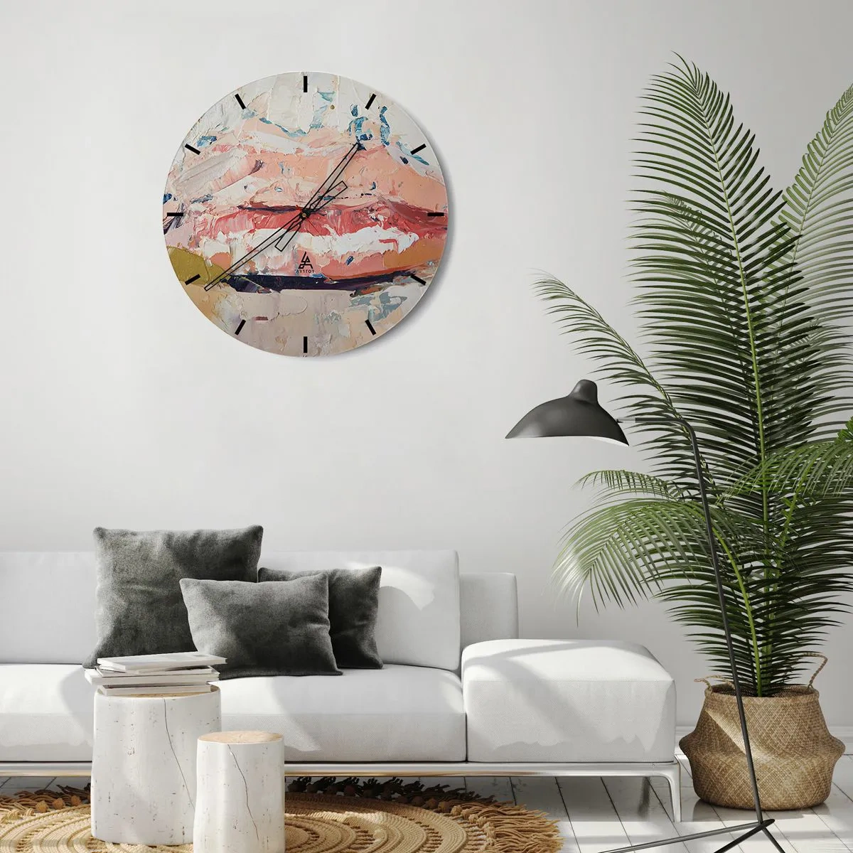 Vægur, Uret - Abstrakt tekstur af maling i nuancer af beige og pink - 30x30cm - Vækker sanserne - Moderne vægdekoration til stue, køkken og soveværelse ARTTOR