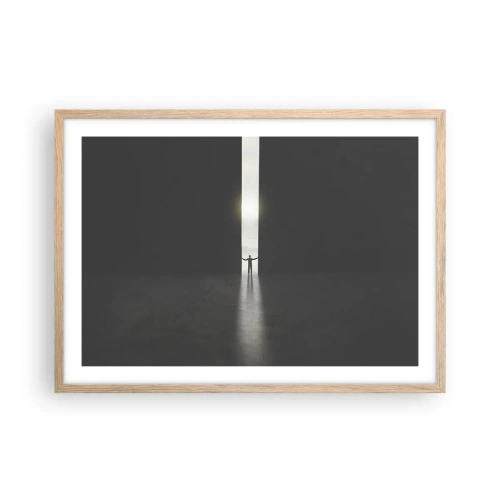 Plakat i ramme af lyst egetræ - Et skridt mod en lys fremtid - 70x50 cm