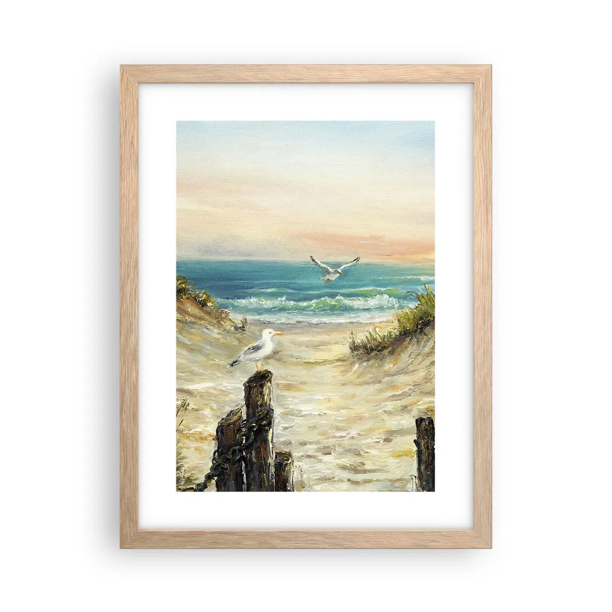 Plakat i ramme af lyst egetræ - Vindstille tilbagetog - 30x40 cm