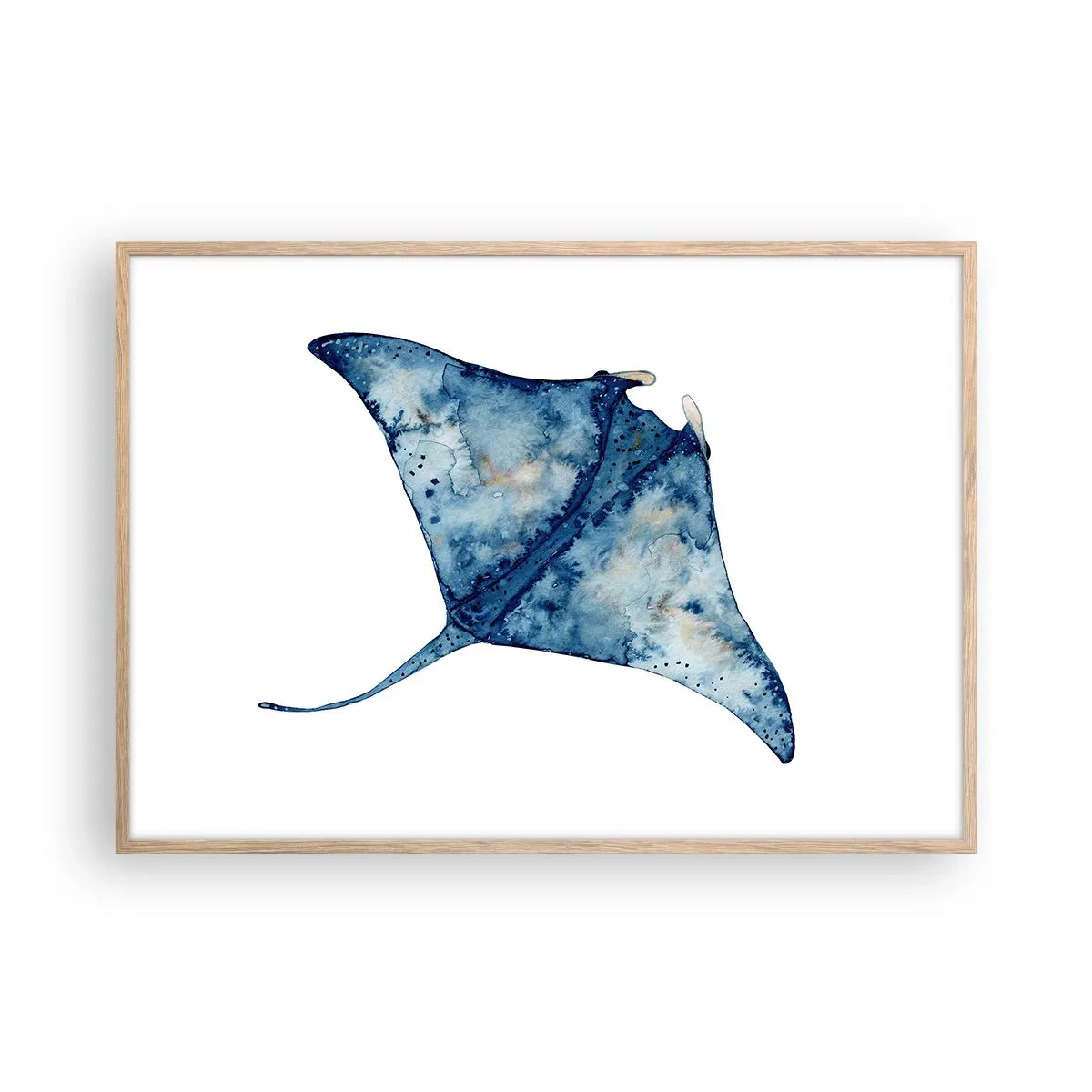 Plakat i ramme af lyst egetræ - Liv i blåt - 100x70 cm