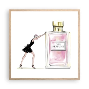 Plakat i ramme af lyst egetræ - Essensen af kvindelighed - 60x60 cm