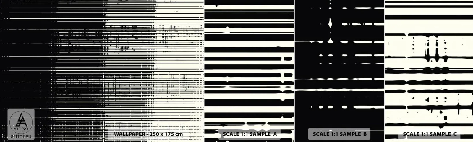 Fototapet Prøve Standard Eco - Bølger og vibrationer - Sort og hvid, Stregkoder, Linjer - 100x30 cm