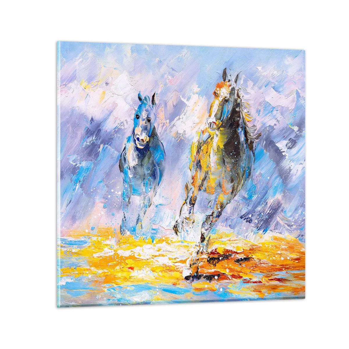 Billede på glas - Galopperer gennem det blanke skær - 70x70 cm