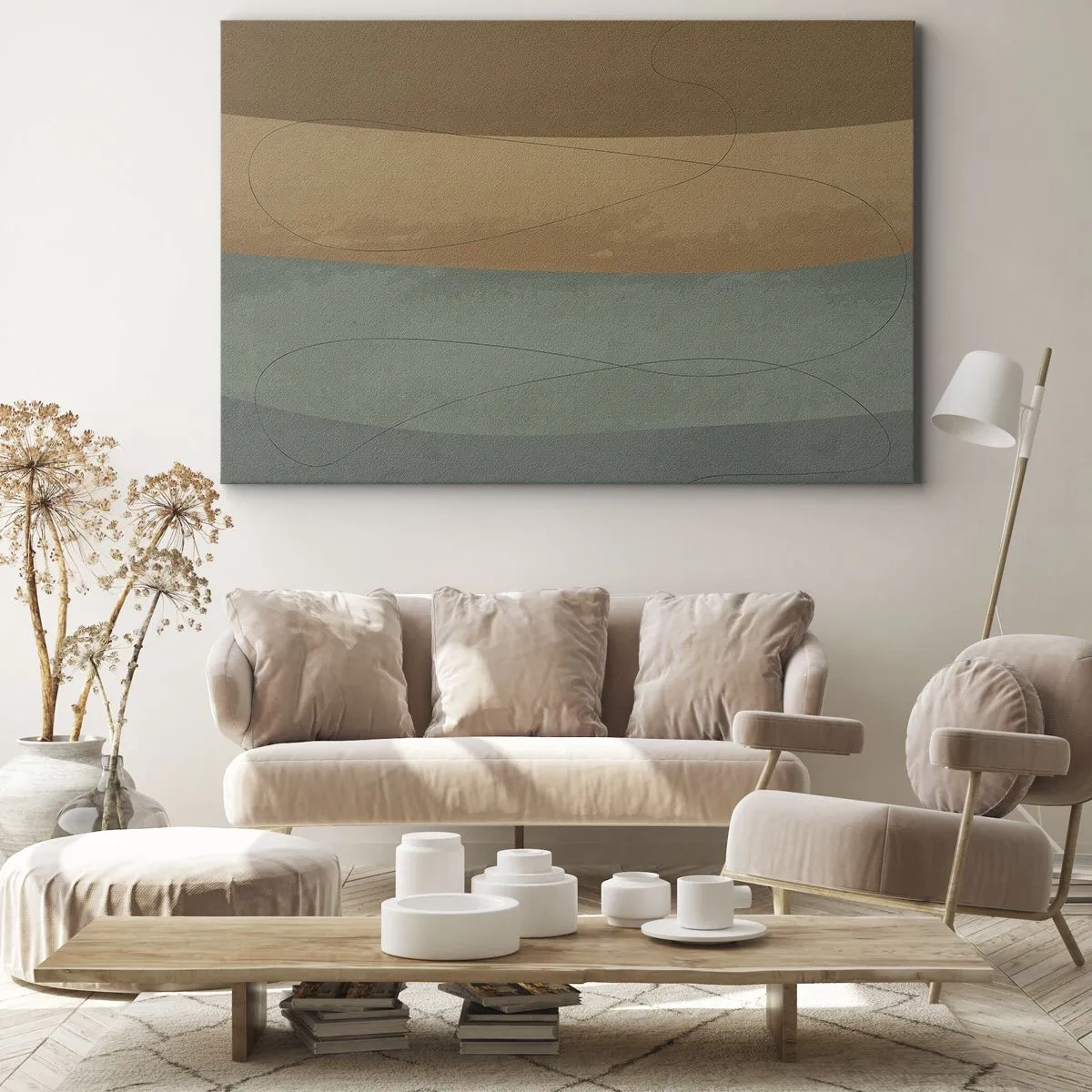 Lærredstryk - Billede på lærred - Abstrakt komposition i naturlige jordfarver - 70x50cm - Vandret sammensætning - Moderne vægdekoration til stue og soveværelse ARTTOR
