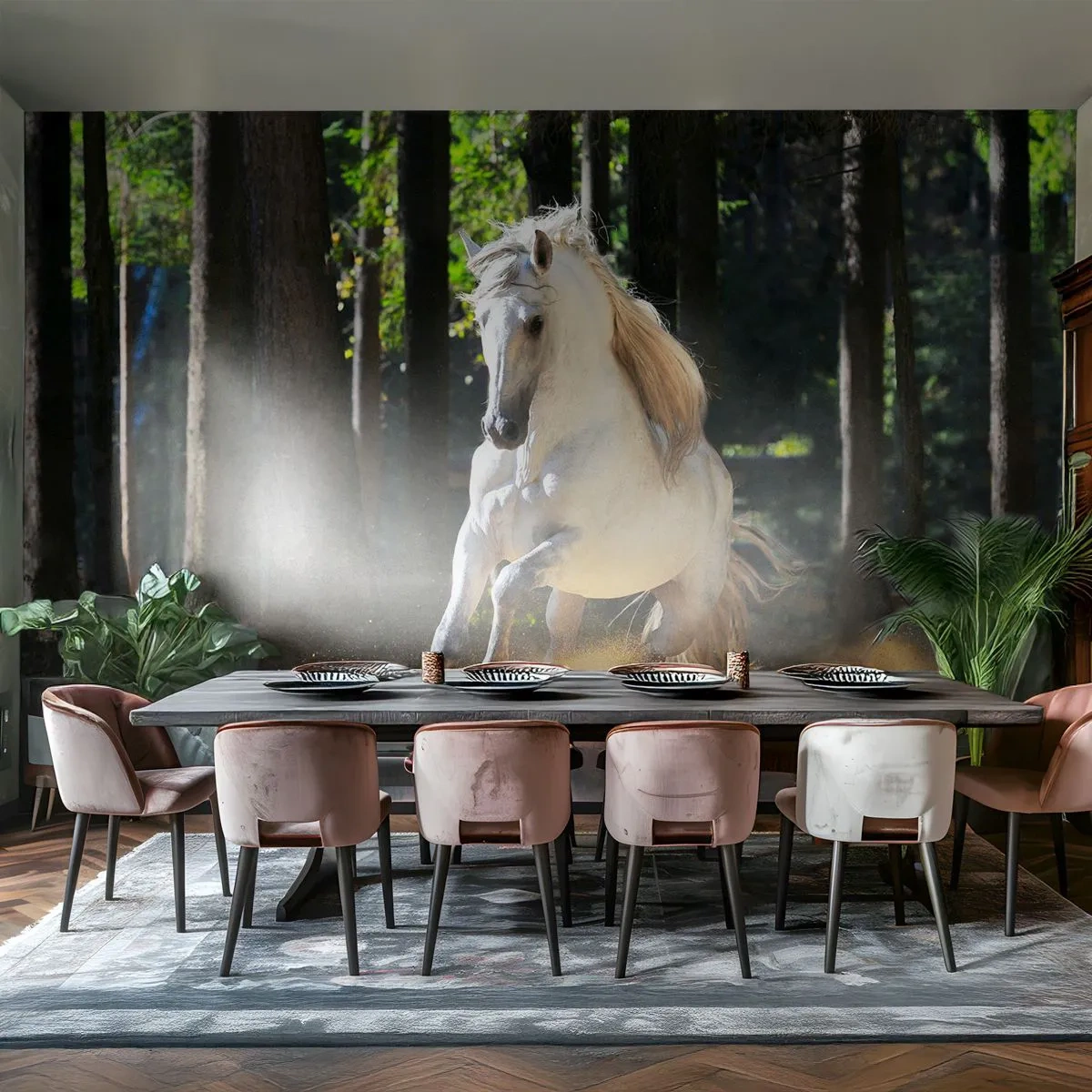 Fototapet Premium Canvas - Som fra en fantasy-roman - Dyr, Hest, Landskab - 250x175 cm