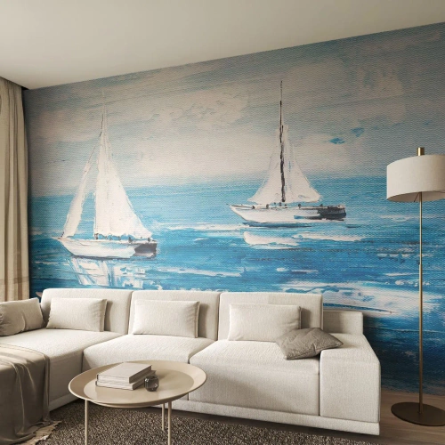 Fototapet Selvklæbende Deluxe Sticker - Med en ven ved din side - Landskab, Sejlbåde, Nautisk - 300x210 cm