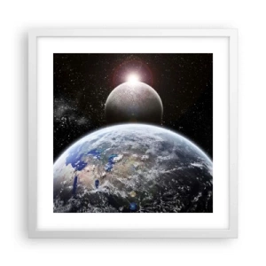 Plakat i hvid ramme - Kosmisk landskab - solopgang - 40x40 cm