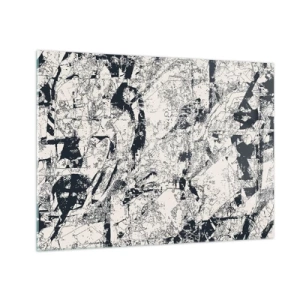 Billede på glas - Sort-hvid abstraktion med dynamiske linjer og teksturer - 70x50cm - Modsætningernes gennemtrængning - Moderne vægdekoration til stue og soveværelse ARTTOR