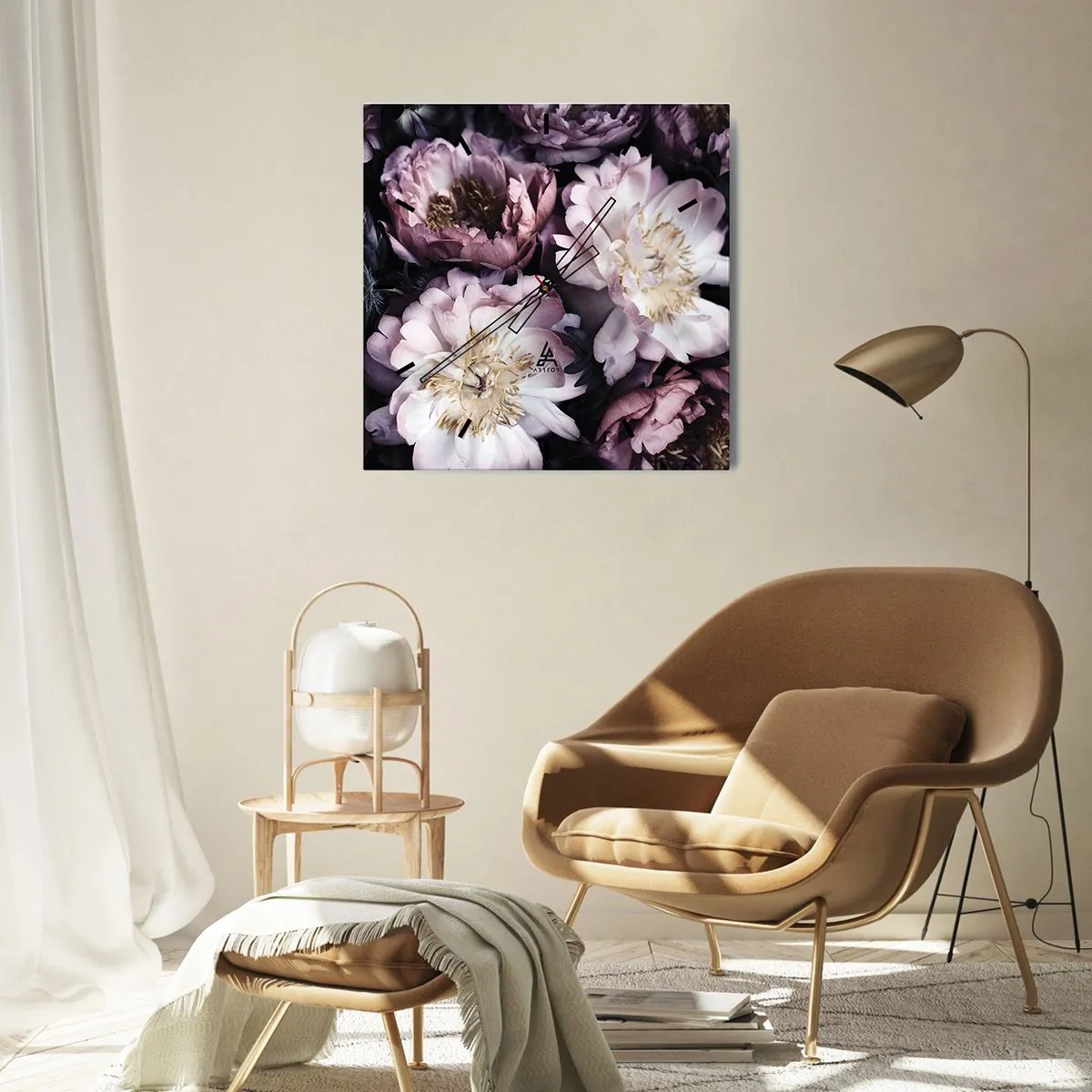 Vægur, Uret - Gammeldags buket - 40x40 cm