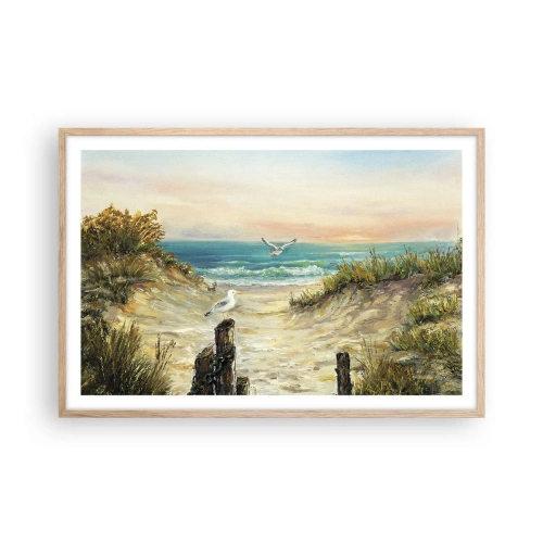 Plakat i ramme af lyst egetræ - Vindstille tilbagetog - 91x61 cm