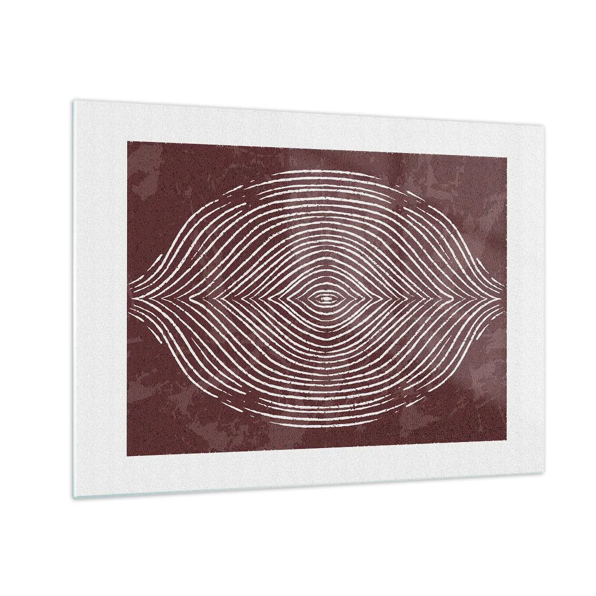 Billede på glas - Symmetriske linjer i form af et øje på en bordeaux baggrund - 70x50cm - Rummet taler - Moderne vægdekoration til stue og soveværelse ARTTOR