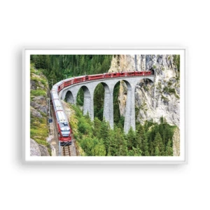 Plakat i hvid ramme - Udsigt over bjergene til gengæld - 100x70 cm