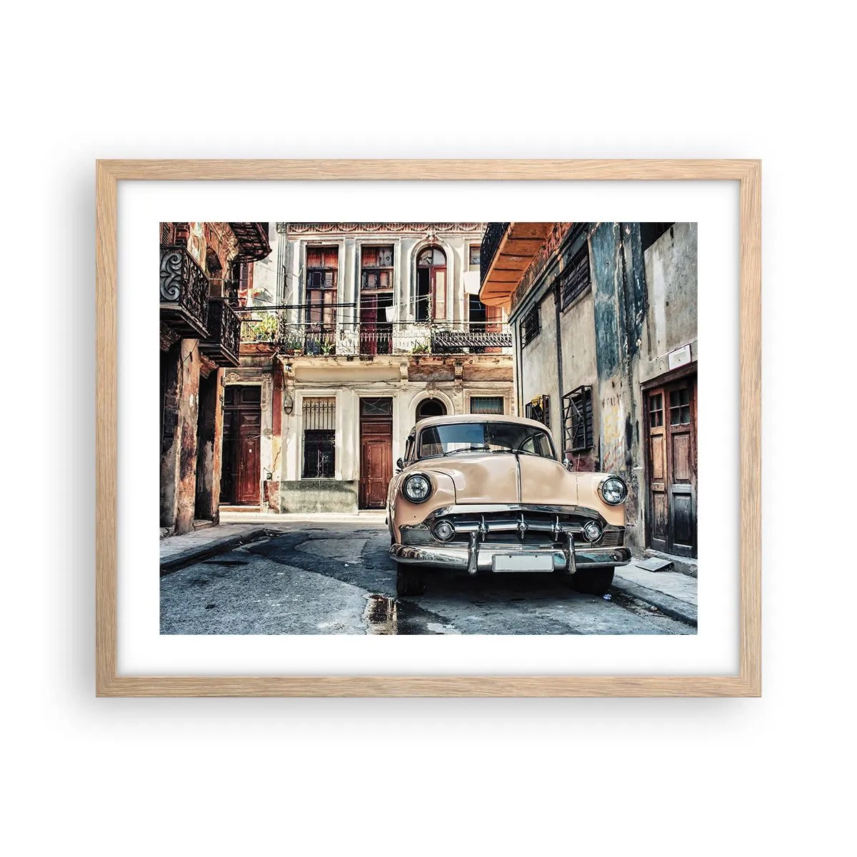 Plakat i ramme af lyst egetræ - Siesta i Havana - 50x40 cm