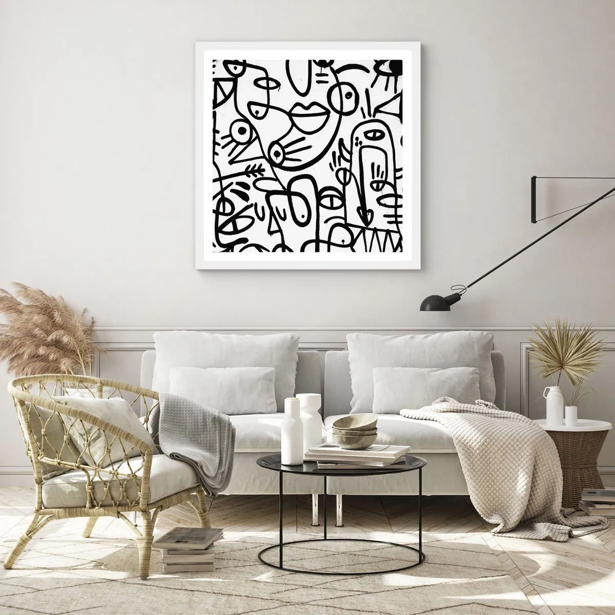 Plakat i hvid ramme - Ansigter og luftspejlinger - 50x50 cm
