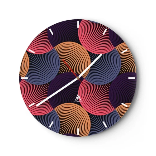 Vægur, Uret - Farverige koncentriske cirkler i et dynamisk arrangement - 30x30cm - I en cirkulær rytme - Moderne vægdekoration til stue, køkken og soveværelse ARTTOR