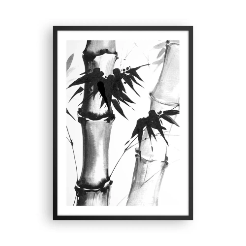 Plakat i sort ramme - Bambusstængler og -blade i sort-hvid stil - 50x70cm - Nærbillede af Orienten - Moderne vægdekoration til stue og soveværelse ARTTOR