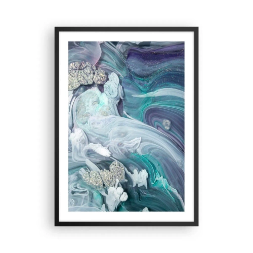 Plakat i sort ramme - Et abstrakt motiv med blå og grønne hvirvler og teksturer. - 50x70cm - Strømme af blå - Moderne vægdekoration til stue og soveværelse ARTTOR