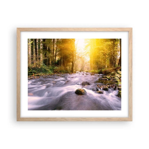 Plakat i ramme af lyst egetræ - Malachit i sølv- og guldfatning - 50x40 cm