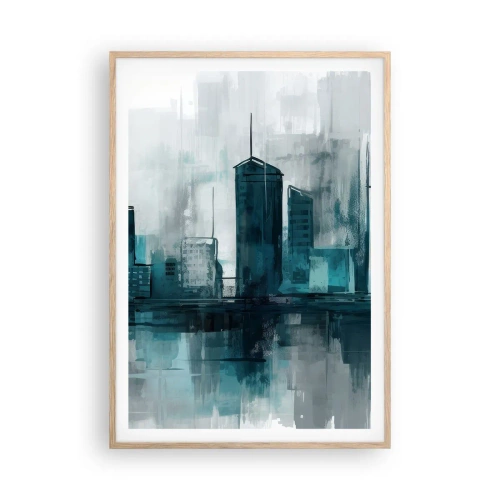 Plakat i ramme af lyst egetræ - Regnfarvet by - 70x100 cm