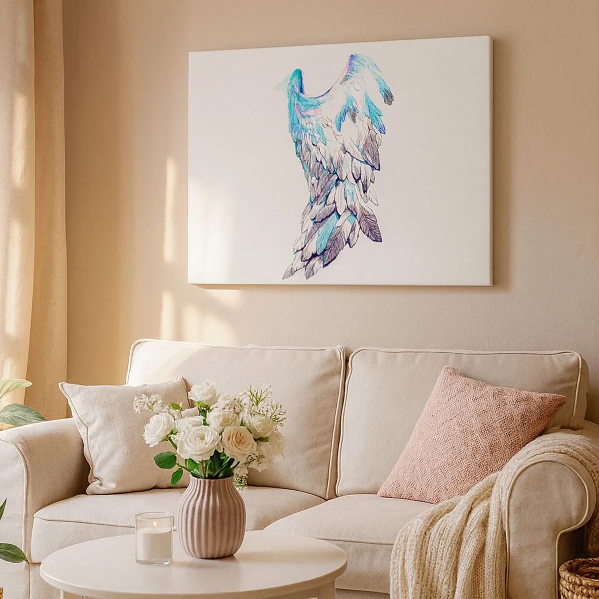 Lærredstryk - Billede på lærred - Delikate englevinger i pastelfarver - 70x50cm - Jeg har brug for vinger - Moderne vægdekoration til stue og soveværelse ARTTOR