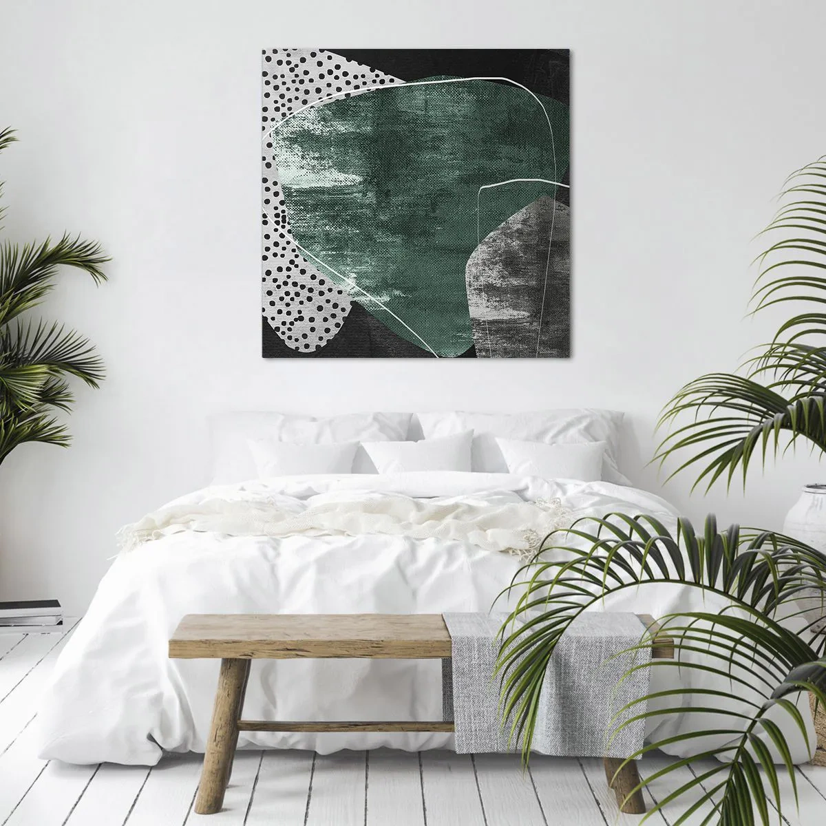 Lærredstryk - Billede på lærred - Farverig abstraktion med en guldflager - 30x30 cm