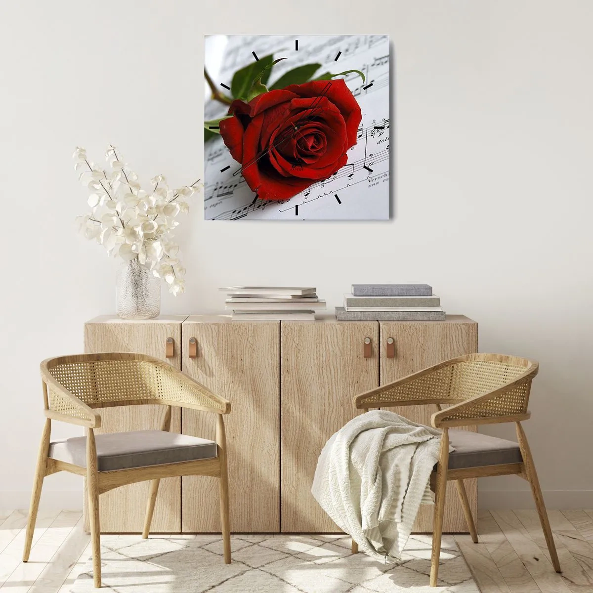 Vægur, Uret - Musik af følelser i skarlagenrødt - 40x40 cm