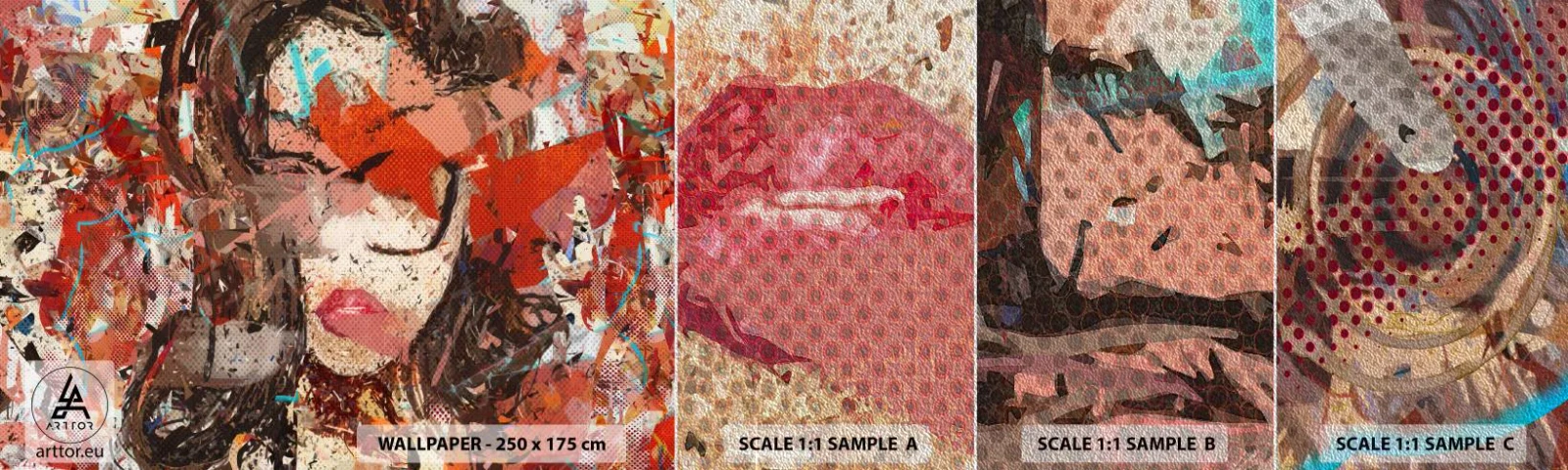 Prøve Fototapet Premium Sand - Ingen ved, hvordan du virkelig er - Abstraktion, Portræt af en kvinde, Grafik - 100x30 cm