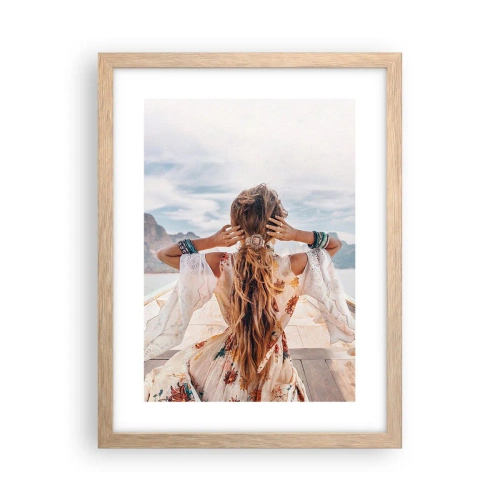 Plakat i ramme af lyst egetræ - På vej mod lykken - 30x40 cm