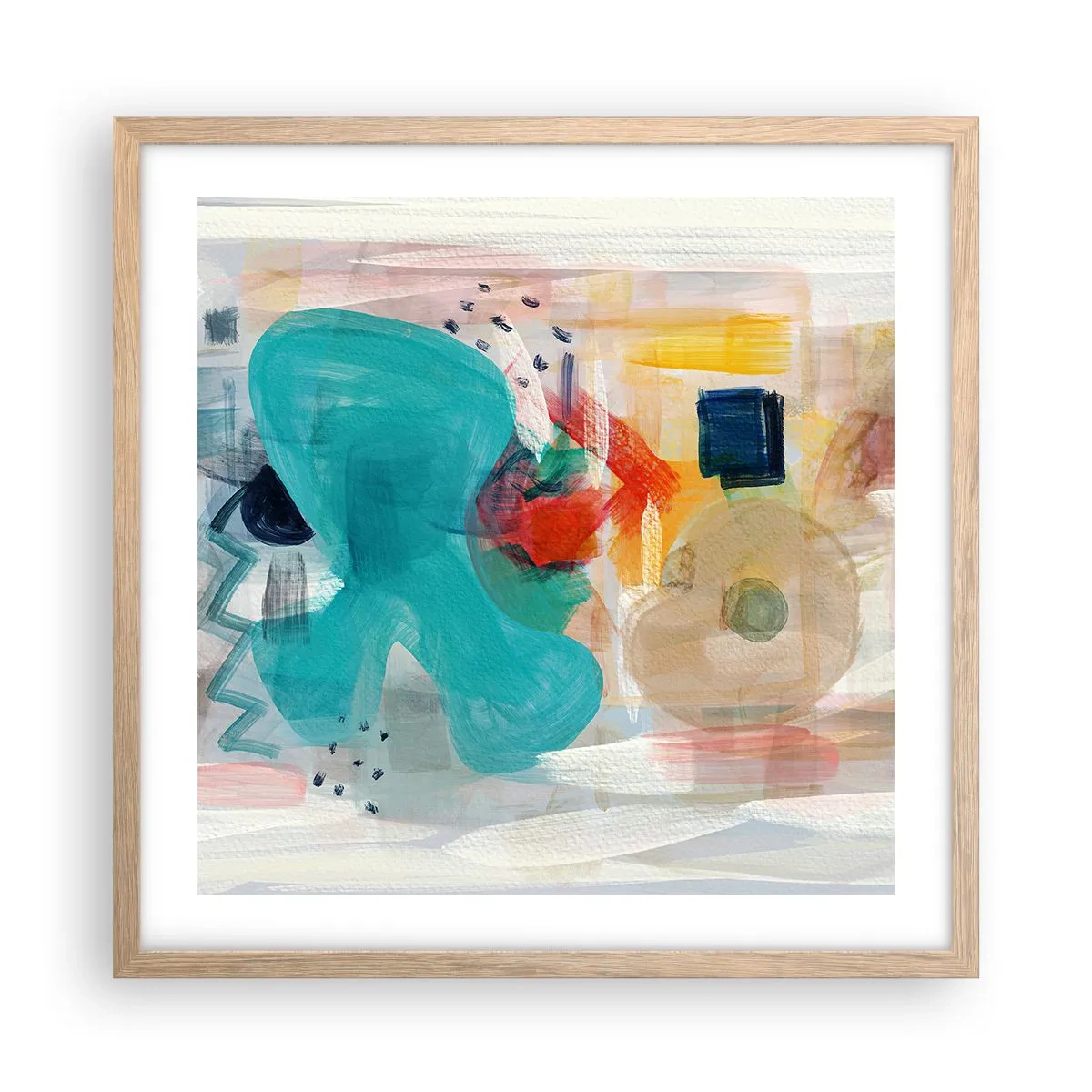 Plakat i ramme af lyst egetræ - Et farverigt spil - 50x50 cm