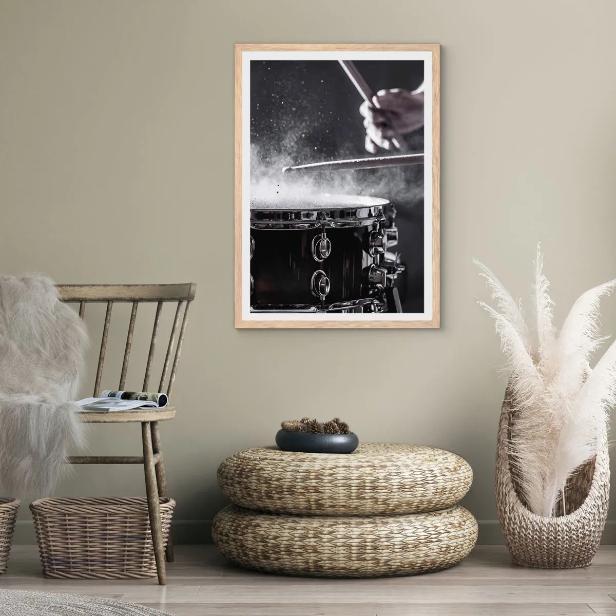 Plakat i ramme af lyst egetræ - Musikkens puls - 61x91 cm