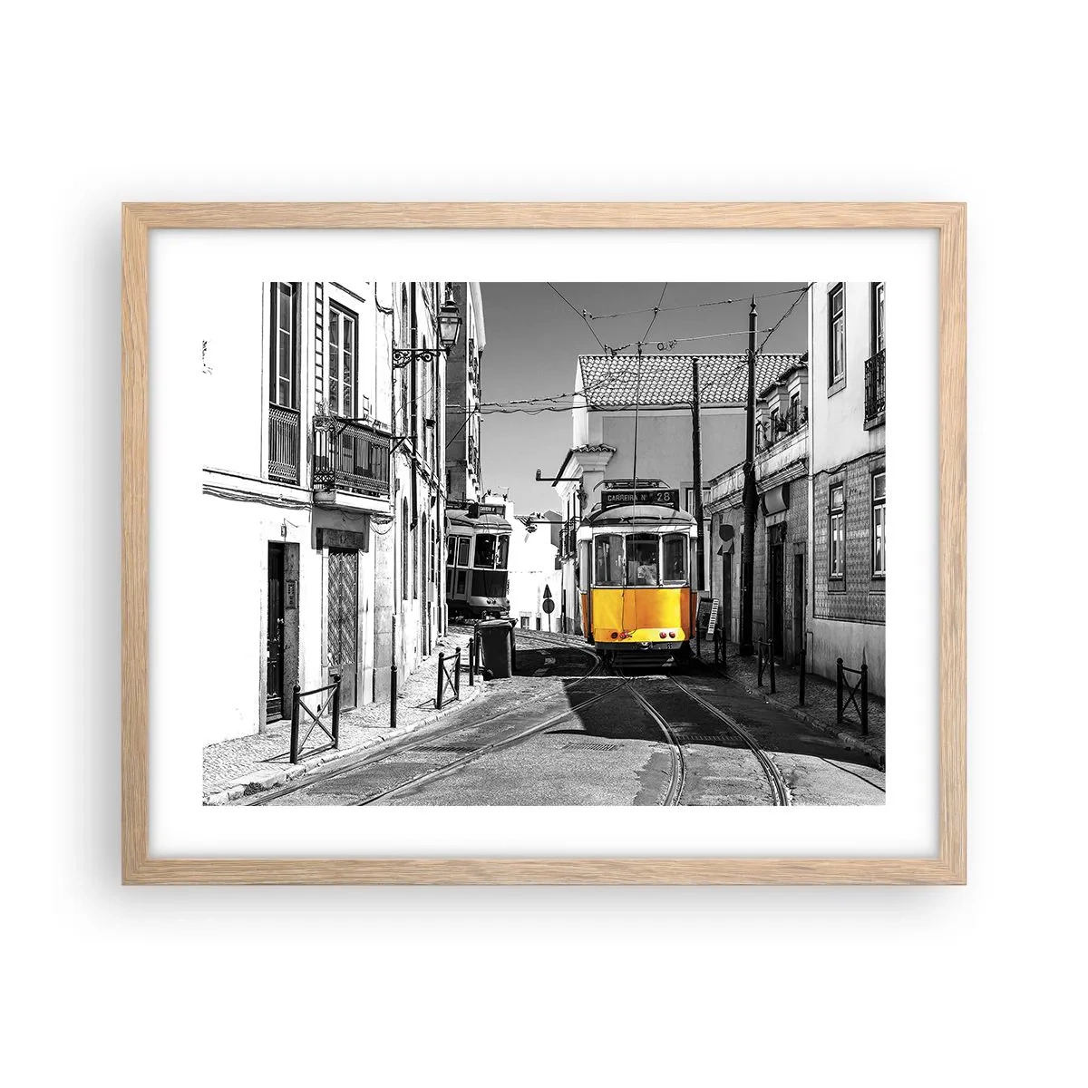 Plakat i ramme af lyst egetræ - Lissabons ånd - 50x40 cm