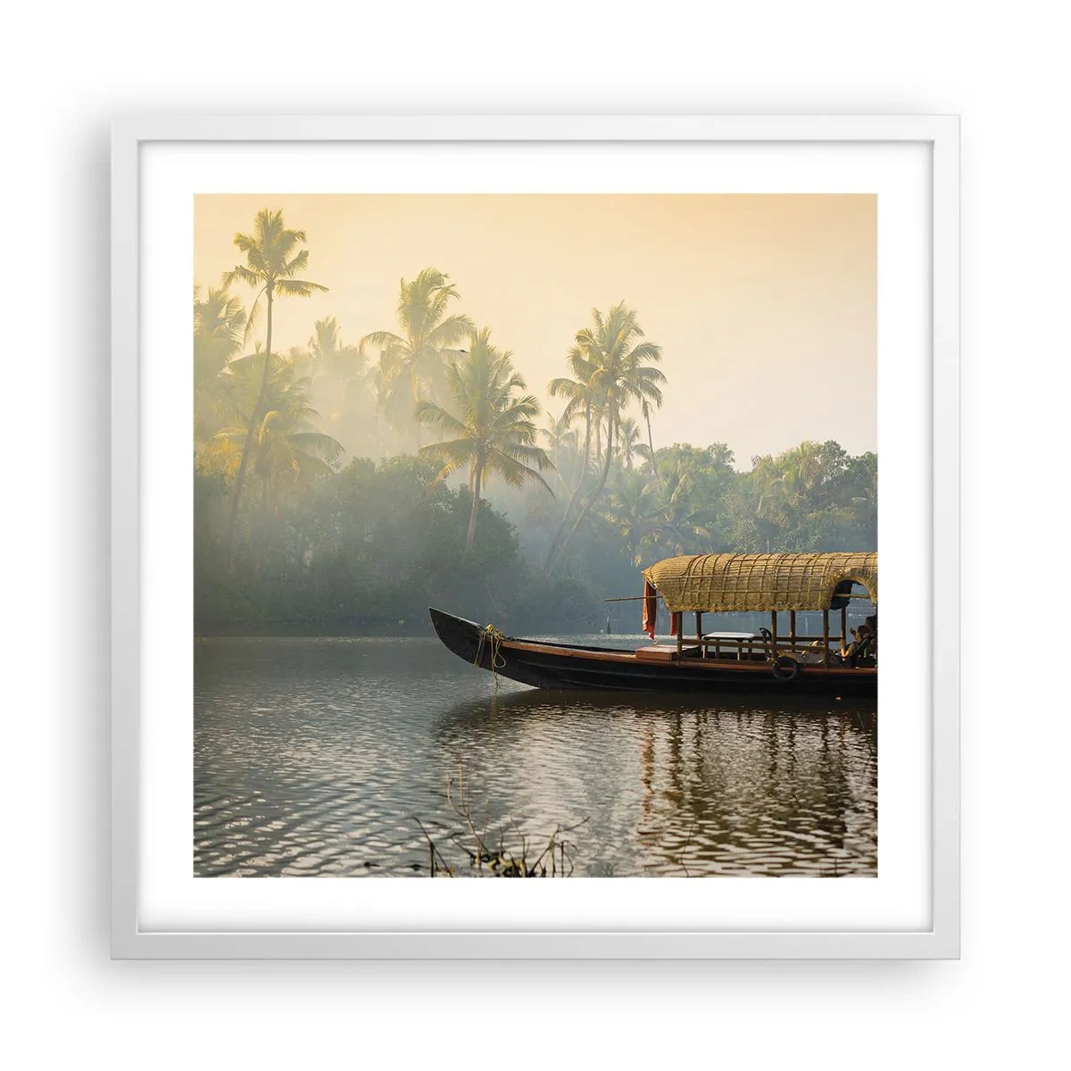 Plakat i hvid ramme - Hus ved floden - 50x50 cm