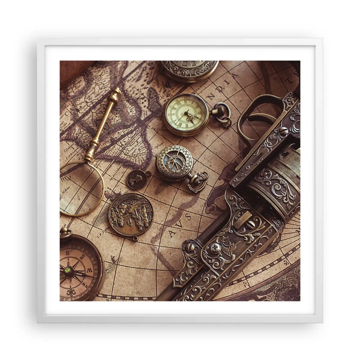 Plakat i hvid ramme - Opkald til eventyr - 60x60 cm