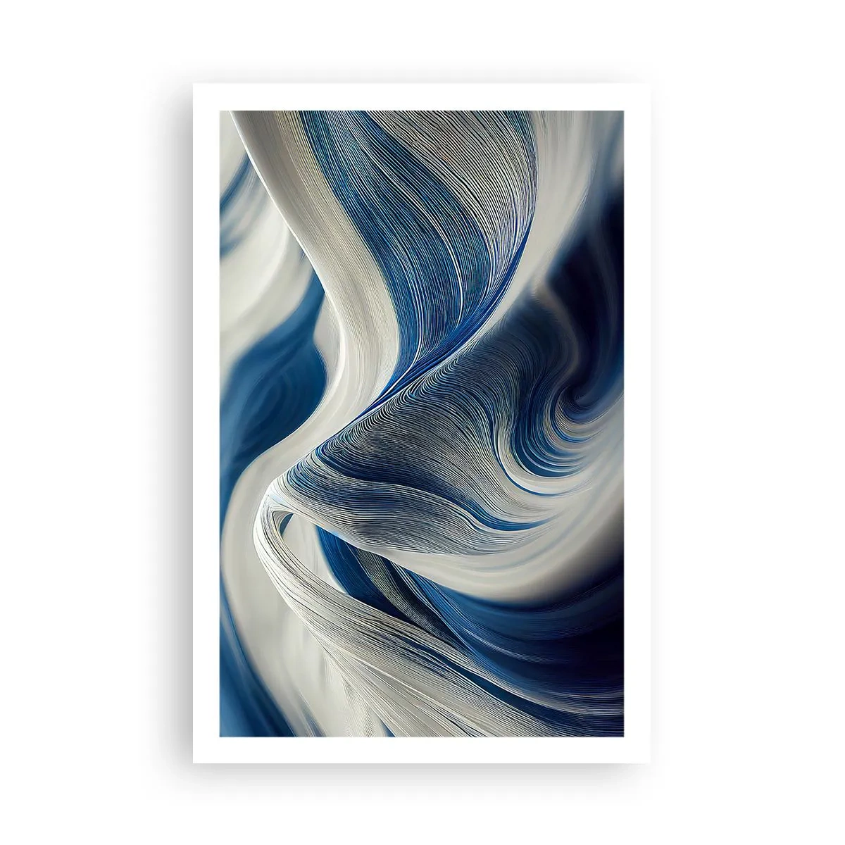 Plakat - Flydende blå og hvide farver - 61x91 cm