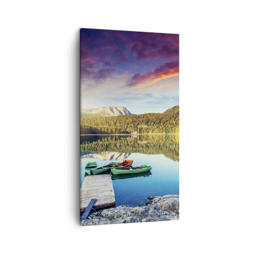 Lærredstryk - Billede på lærred - Over vand så glat som et spejl - 45x80 cm