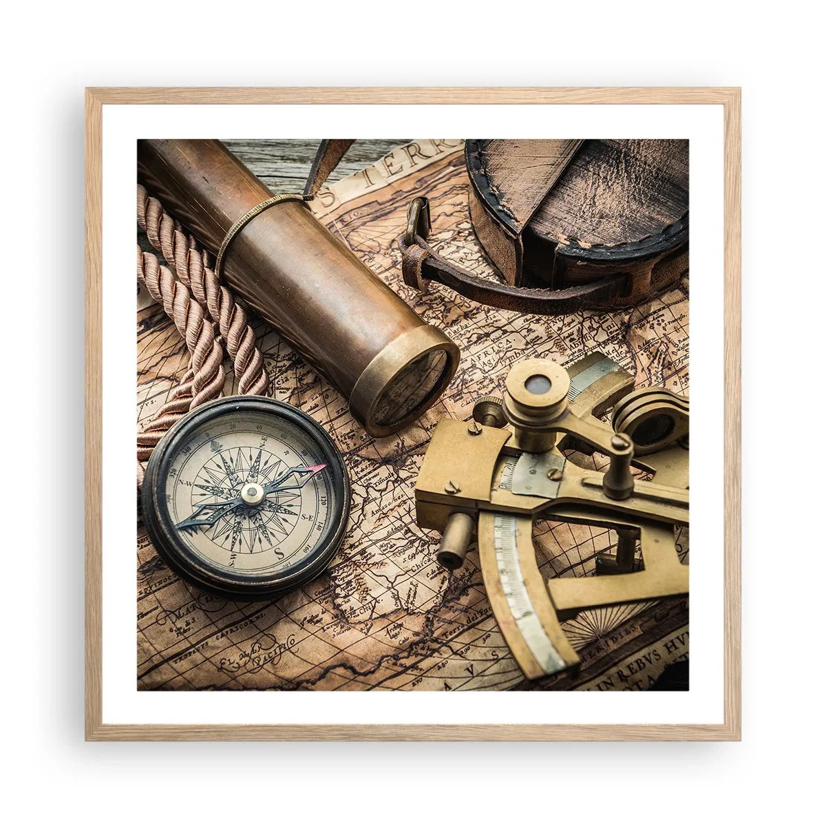 Plakat i ramme af lyst egetræ - Fastlægge kursen - 60x60 cm