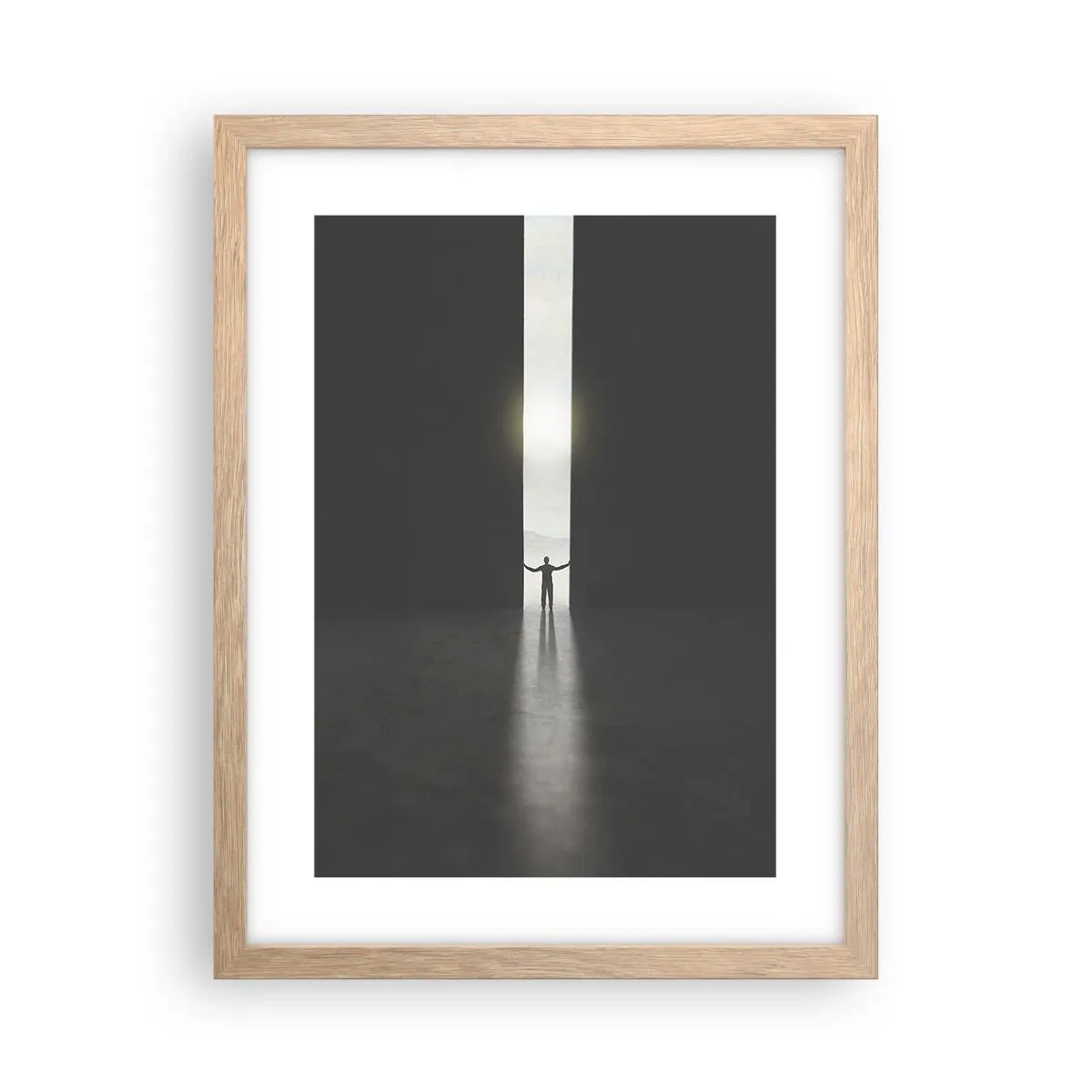 Plakat i ramme af lyst egetræ - Et skridt mod en lys fremtid - 30x40 cm