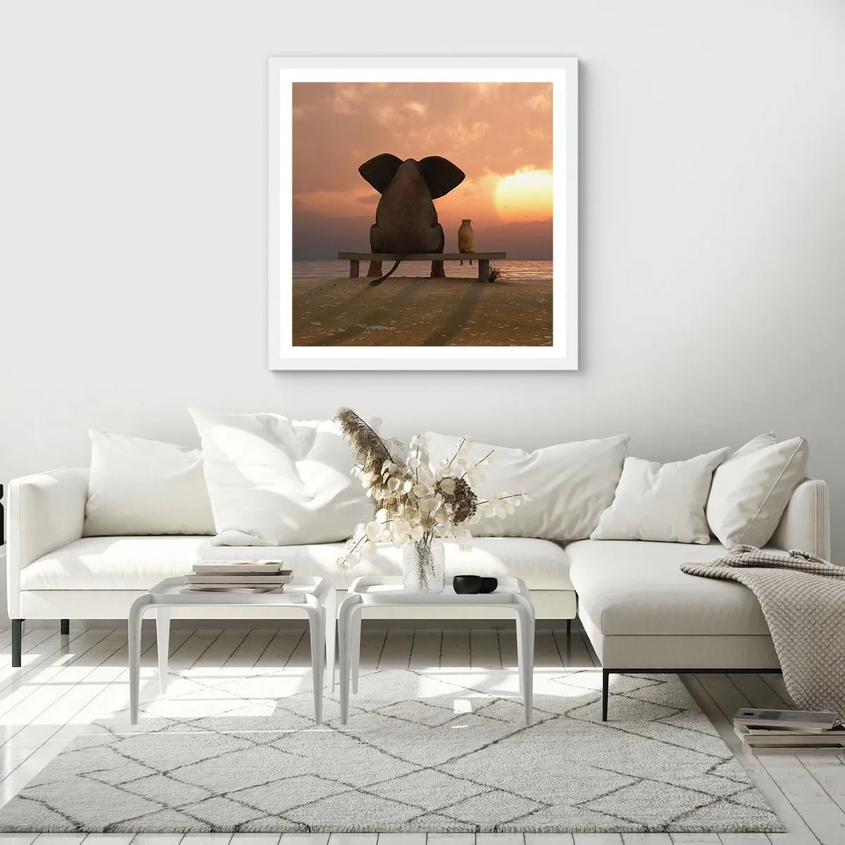 Plakat i hvid ramme - Det er godt at være stille sammen - 50x50 cm