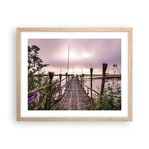 Plakat i ramme af lyst egetræ - Den stille og rolige atmosfære i Asien - 50x40 cm