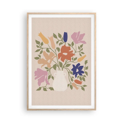 Plakat i ramme af lyst egetræ - En delikat buket - 70x100 cm