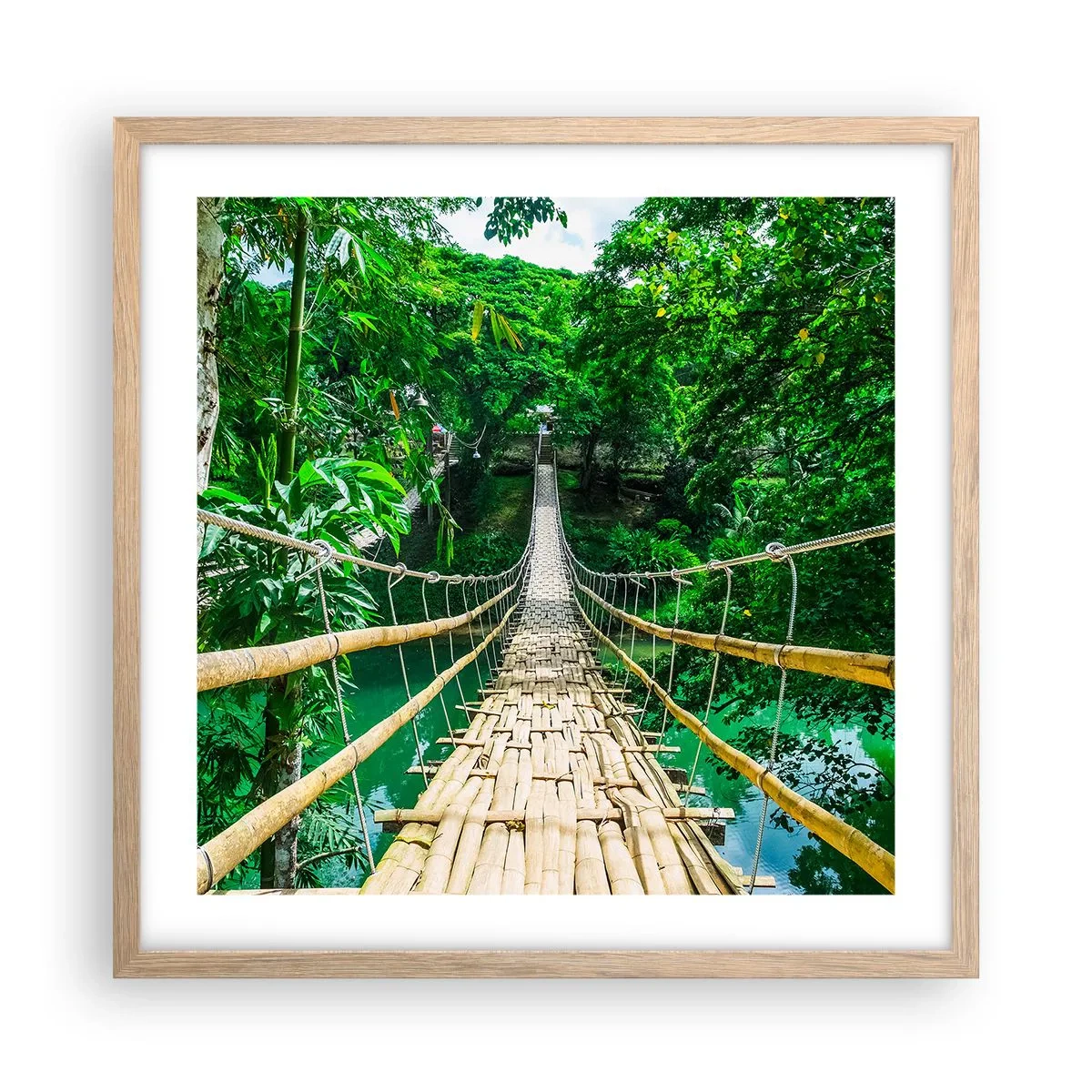 Plakat i ramme af lyst egetræ - Abebro over grønne områder - 50x50 cm