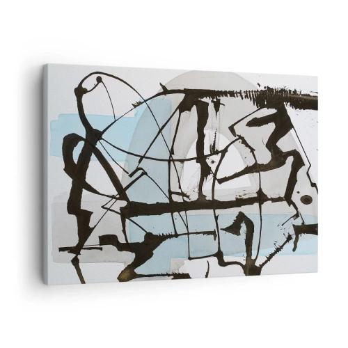 Lærredstryk - Billede på lærred - Abstrakte linjer og former i blåt og sort - 70x50cm - Ikke desto mindre blå - Moderne vægdekoration til stue og soveværelse ARTTOR