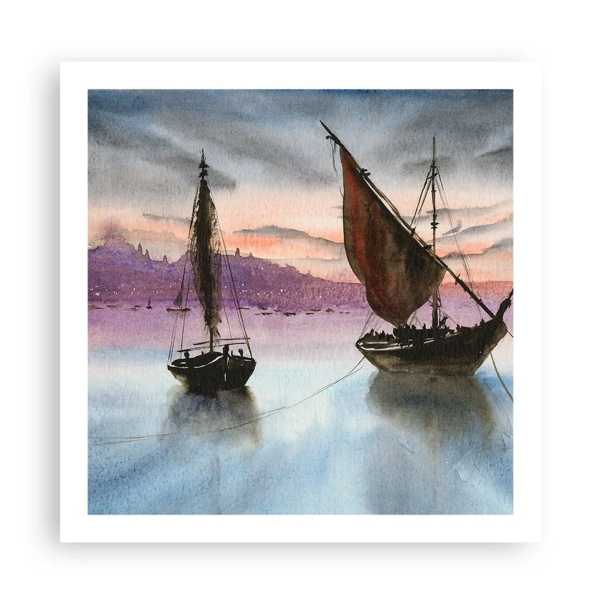 Plakat - Aften i havnen - 60x60 cm
