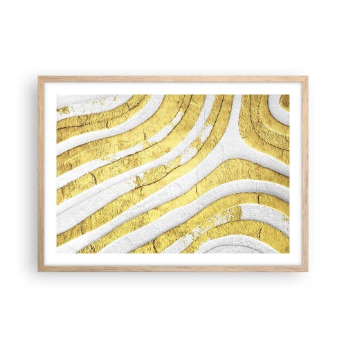 Plakat i ramme af lyst egetræ - Sammensætning i hvidt og guld - 70x50 cm