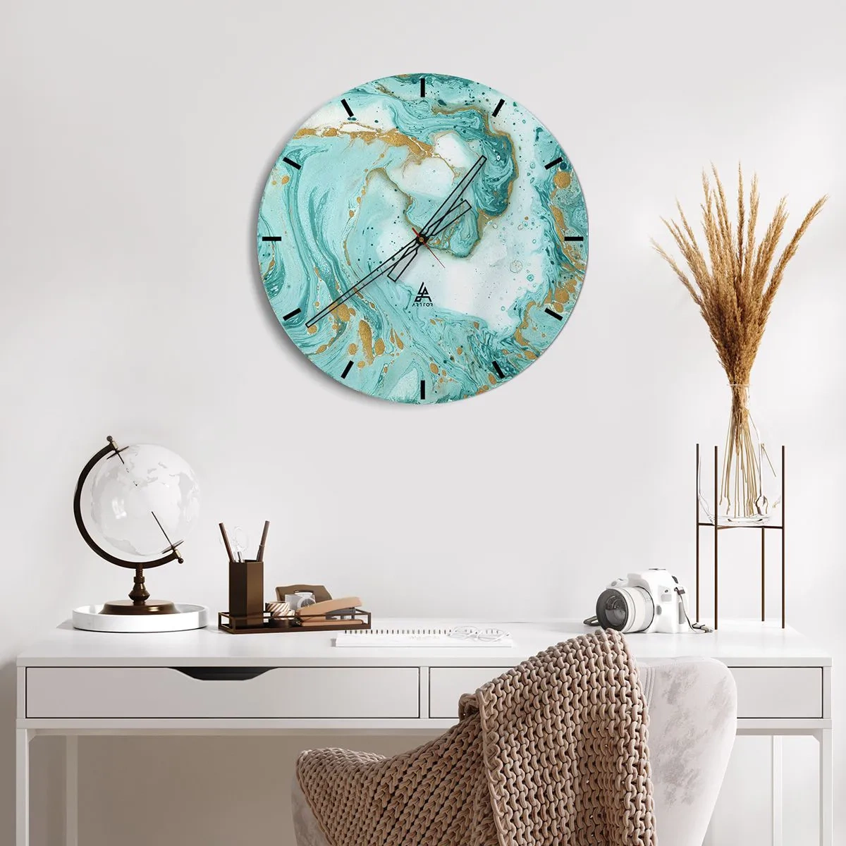 Vægur, Uret - Abstrakt mønster i turkis nuancer - 30x30cm - Under den store bølge i Edo-perioden - Moderne vægdekoration til stue, køkken og soveværelse ARTTOR