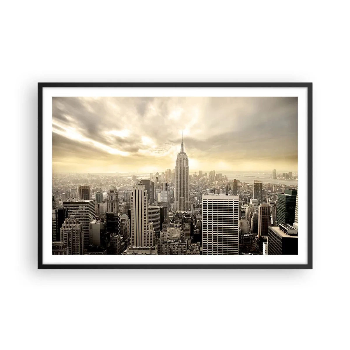 Plakat i sort ramme - New York vævet af grå - 91x61 cm